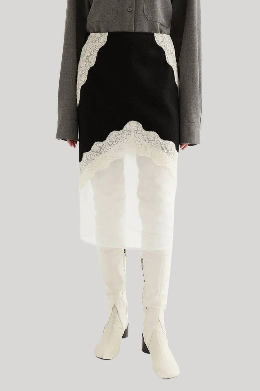NEW JIL SANDER women's wool canvas skirt in black